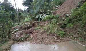 Tebing Cikangkareng di Kecamatan Leles Cianjur Longsor dan Tutupi Jalan