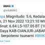 Gempa 5,6 Magnitudo Guncang Cianjur