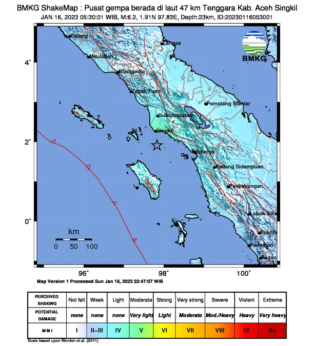 Gempa Magnitudo 6,2 Guncang Aceh Singkil. (net)