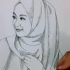 sketsa gambar orang berhijab yang mudah