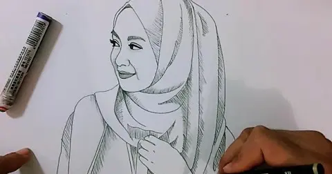 sketsa gambar orang berhijab yang mudah