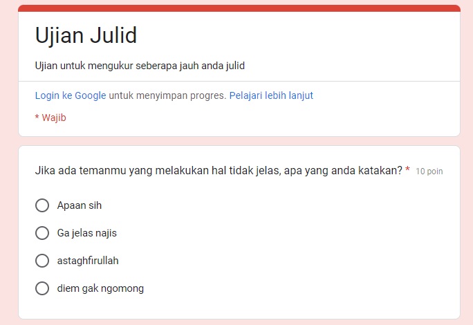 LINK Ujian Julid Google Form