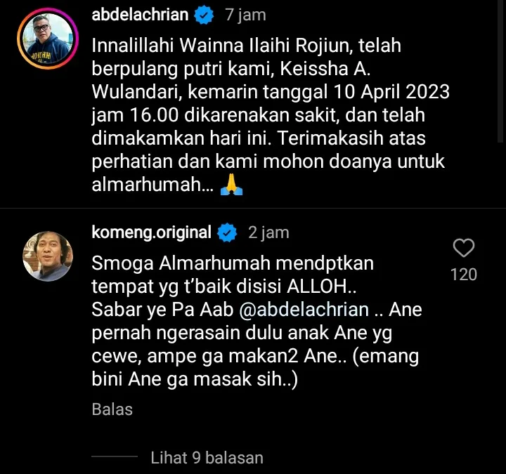 Komedian Komeng dihujat usai berkomentar di akun Instagram Abdel Achrian.