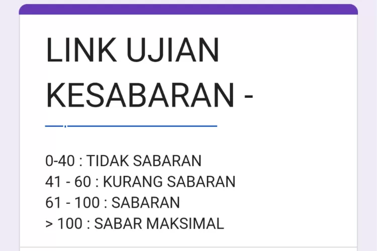 LINK TEST Ujian Kesabaran Google Form