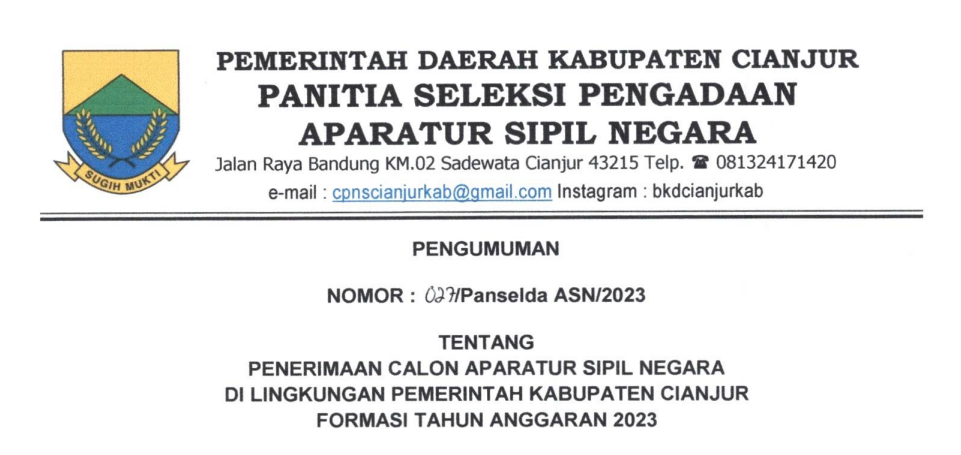 Daftar Formasi PPPK 2023 Cianjur (Foto: bkppd.cianjurkab.go.id)