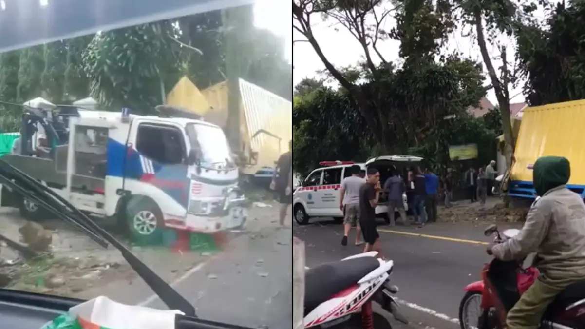 Truk Boks Tabrak Pohon di Cipanas, Mobil Ringsek-Sopir Selamat
