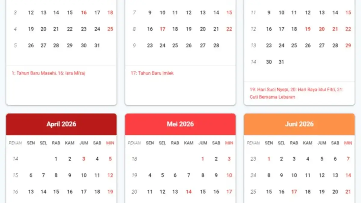 Download Kalender Masehi 2026 PDF Terbaru, Lengkap dengan Tanggal Merah dan Hari Nasional Download Kalender Masehi 2026 PDF