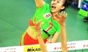 TANGGUH: Tim Jakarta Pertamina Energi mengalahkan tim putri Jakarta BNI 46 dengan skor 3-0 di Pertamina Proliga 2015, beberapa waktu lalu.