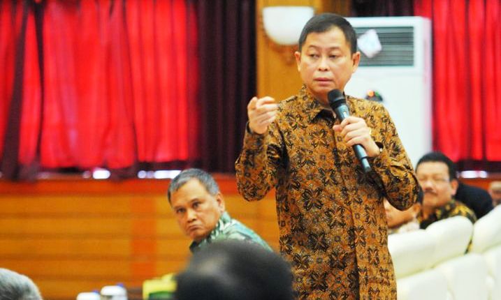 KUNJUNGI GEOLOGI: Menteri Energi dan Sumber Daya Mineral (ESDM) Ignasius Jonan mengunjungi Badan Geologi Kementerian ESDM