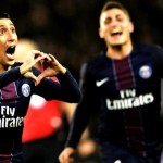 SELEBRASI: Angel Di Maria tampil luar biasa dia mampu membobol gawang Barcelona dua gol, dua gol lainnya lewat Julian Drazler dan Edinson Cavani.