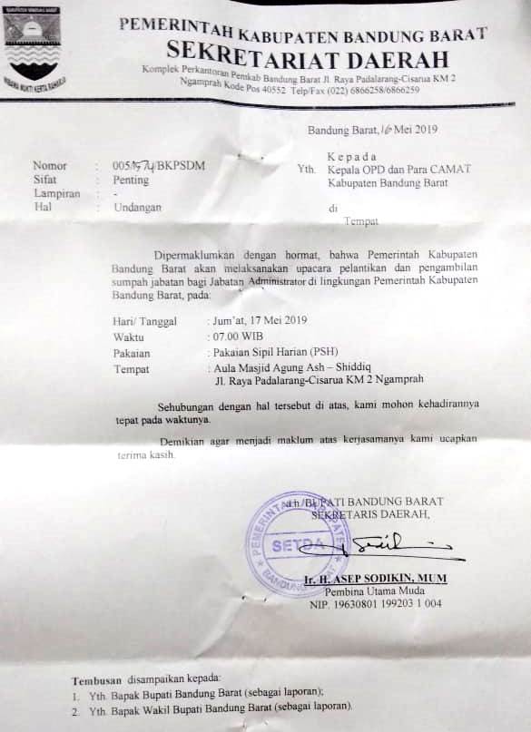 Pelantikan Pejabat KBB Dikabarkan Berlangsung Jumat Pagi