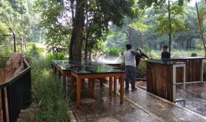 Penyemprotan disinfektan oleh pegawai di Kebun Binatang Bandung, Selasa (1/6). (Foto: Nurrani Rusmana/Jabar Ekspres)