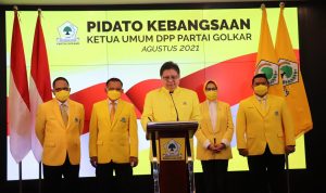 Ketua Umum DPP Partai Golkar Airlangga Hartarto ketika menggelar Pidato Kebangsaan