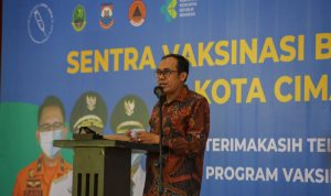 Wali Kota Cimahi, Ngatiyana pada kegiatan Penutupan Sentra Vaksinasi BPBD Jawa Barat di gedung Cimahi Technopark Jalan Baros, Sabtu (4/8).
