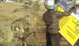 Warga Cabut Papan Proyek Perbaikan Jalan yang "Nangkring" di Pohon Buah papan proyek perbaikan jalan