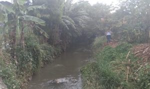 Seorang anak tengah bersiap masuk sungai Cimande untuk berenang, Desa Cangkuang, Kecamatan Rancaekek, Kabupaten Bandung pada Sabtu (23/10).