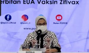 Tangkapan layar Kepala BPOM Penny K. Lukito dalam konferensi pers izin EUA Vaksin Zifivax yang diikuti secara daring di Jakarta, Kamis (7/10/2021). (ANTARA/ Zubi Mahrofi)