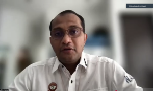 Tangkapan layar ketika Wakil Menteri Hukum dan Hak Asasi Manusia (Wamenkumham) Edward Omar Sharif Hiariej memberi materi dalam seminar bertajuk "Kecerdasan Artifisial dan Tantangannya terhadap Pengaturan Hak Kekayaan Intelektual di Indonesia" yang disiarkan di aplikasi Zoom Meeting, Kamis (14/10/2021). ANTARA/Putu Indah Savitri