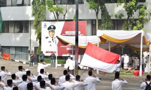 Situasi upacara peringatan Hari Santri 2021 di Apel Pemkot Cimahi, Jumat (22/10)(Intan Aida/Jabar Ekspres)