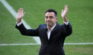 Xavi Hernandez diperkenalakan secara resmi sebagai pelatih Barcelona di Camp Nou pada 8 November 2021. ANTARA/REUTERS/ALBERT GEA.