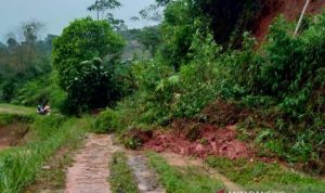 Bencana alam melanda enam titik di Kecamatan Takokak, Cianjur, Jawa Barat, salah satunya memutus jalan antar desa, sehingga aktifitas warga terhambat. ANTARA/ Ahmad Fikri