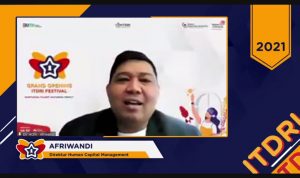 Direktur Human Capital Management Telkom Afriwandi memberikan sambutan dalam acara grand opening ITDRI Festival beberapa saat yang lalu.