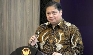 Menteri Koordinator Bidang Perekonomian Airlangga Hartarto ketika memberikan sambutan dalam acara lauching buku Pembiayaan UMKM
