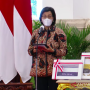 Tangkapan Layar - Menteri Keuangan Sri Mulyani Indrawati saat Penyerahan Daftar Isian Pelaksanaan Anggaran (DIPA) dan Buku Daftar Alokasi Transfer ke Daerah dan Dana Desa Tahun 2022 di Istana Negara, Jakarta, Senin (29/11). (ANTARA/Indra Arief)