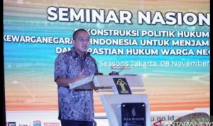 Tangkapan layar Direktur Jenderal Administrasi Hukum Umum (Dirjen AHU) Kemenkumham RI Cahyo R Muzhar pada diskusi Rekonstruksi Politik Hukum Kewarganegaraan Indonesia Untuk Menjamin Perlindungan dan Kepastian Hukum Warga Negara di Jakarta, Senin. (ANTARA/(HO-Humas Kemenkumham)