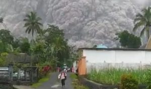 Masyarakat panik berhamburan ketika Gunung Semeru meletus mengeluarkan abu vulkanik