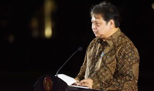 Menteri Koordinator Bidang Perekonomian airlangga Hartarto ketika memberikan sambutan pada pembukaan presidensi G20
