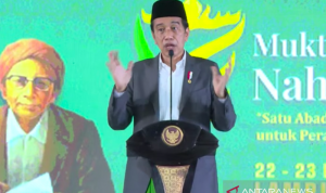 Tangkapan layar - Presiden Jokowi saat membuka Muktamar Ke-34 Nahdlatul Ulama, (NU) di Gunung Sugih, Lampung Tengah, Lampung, Rabu (22/12/2021). ANTARA/Indra Arief