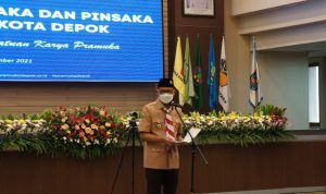 Wakil Wali Kota Depok, Imam Budi Hartono (IBH) saat memberikan sambutan pada Pelantikan Mabisaka dan Pinsaka Kwarcab se-Kota Depok (Diskominfo)