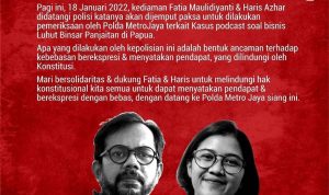 SOLIDARITAS: Seruan KontraS lewat unggahan di media sosial sebagai bentuk solidaritas atas Fatia dan Haris Azhar yang sempat dijemput paksa Polri. (@KontraS/Twitter)