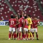 Tim Indonesia sebelum berlaga pada leg kedua final Piala AFF 2020 di National Stadium, Kallang, Singapura (1/1). (AFF Suzuki Cup 2020)