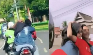 Viral Sejoli Berciuman Sambil Naik Motor, Netizen Berharap Endingnya Nyium Aspal