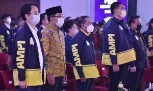Gubenur Jabar Ridwan Kamil ketika menghadiri MUnas AMPI sekaligus memberikan dukungan kepada AIrlangga Hartarto untuk jadi Capres 2024