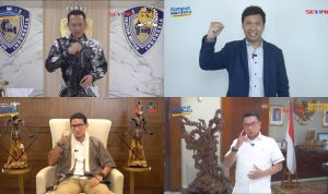 BEASISWA SEMESTA: Ketua MPR Bambang Soesatyo (kiri atas) CEO SEVIMA Sugianto Halim (kanan atas) Menteri Pariwisata dan Ekonomi Kreatif Sandiaga Uno (kiri bawah) dan Kepala Kantor Staf Kepresidenan Moeldoko (kanan bawah)  Luncurkan Beasiswa SEMESTA.