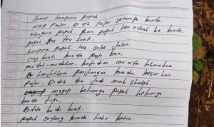 Salah satu surat wasiat yang ditinggalkan pelaku gantung diri untuk istrinya.