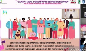 Peringatan Hari Perempuan Internasional, Menteri PPPA Sayangkan Masih ada Ketimpangan gender Webinar bertajuk "Lawan Tabu, Perempuan Berani Bersuara" yang diselenggarakan dalam memperingati hari perempuan Internasional, di Jakarta, Selasa (8/3). (ANTARA/ Anita Permata Dewi)