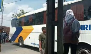 Ajaib, Bus Nyasar Masuk Kampung Lewat Gang Sempit, Tapi Kesulitan Saat Mau Keluar Bus yang nyasar masuk kedalam kampung melewati gang sempit sedang berupaya untuk keluar lokasi tersebut, meski mengalami kesulitan. (foto:radartegal)