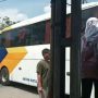 Bus yang nyasar masuk kedalam kampung melewati gang sempit sedang berupaya untuk keluar lokasi tersebut, meski mengalami kesulitan. (foto:radartegal)