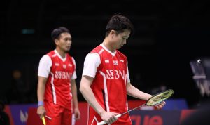 Mohammad Ahsan/Kevin Sanjaya Sukamuljo saat bermain di Piala Thomas 2022. (Foto: Humas PP PBSI)