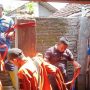 Petugas pemadam kebakaran saat berupaya mengevakuasi korban keracunan yang berada didalam sumur saat bermaksud kuras sumur. (ist)