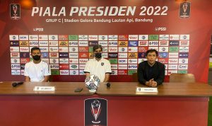 Stefano Cuggura saat menghadiri konferensi pers Piala Presiden 2022 Grup C di Graha Persib, Jl. Sulanjana No.17, Kota Bandung, Minggu (19/6).
