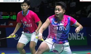 Pasangan ganda putri Merah Putih Apriyani Rahayu/Siti Fadia Silva Ramadhanti di Indonesia Open 2022. (Twitter: @INABadminton)