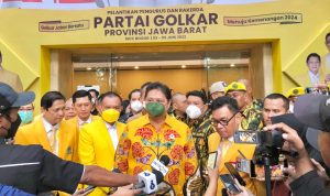 Ketua Umum Partai Golkar Airlangga Hartarto ketika menhadiri Rakerda DPD Golkar Jabar