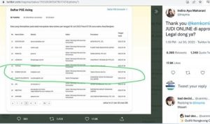 Salah satu unggahan netizen yang menunjukkan judi online malah diloloskan PSE