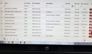 Tampilan layar yang memperlihatkan peserta PPDB online Kota Bekasi, tingkat SD jalur Zonasi yang jarak rumah dan sekolahnya mencapai jutaan meter.