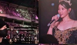 Jungkook BTS Tertangkap Kamera Nonton Konser IU Jungkook BTS tertangkap kamera menggunakan pakaian seba hitam saat nonton konser IU. (twitter)